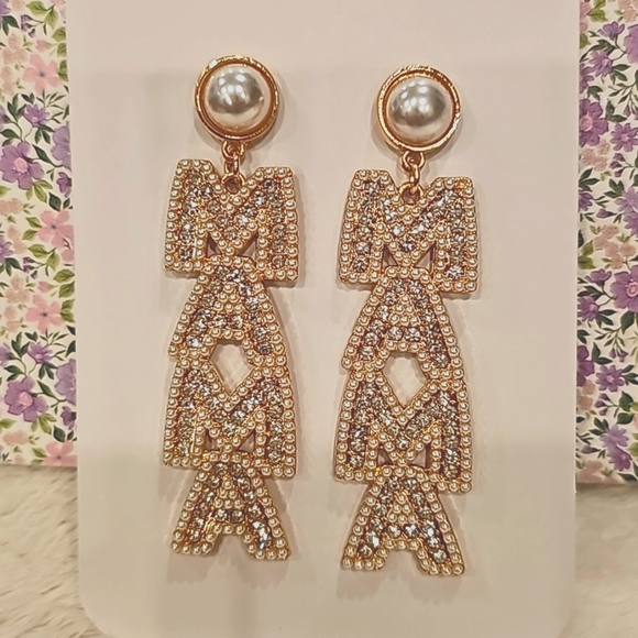 Pearl & Crystal Rhinestone "MAMA"  Earrings ~ 🎁 🦪 - Picture 7 of 7